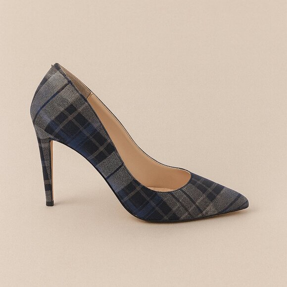 Jessica Simpson Blue Plaid Heels Size 7 - Picture 1 of 3